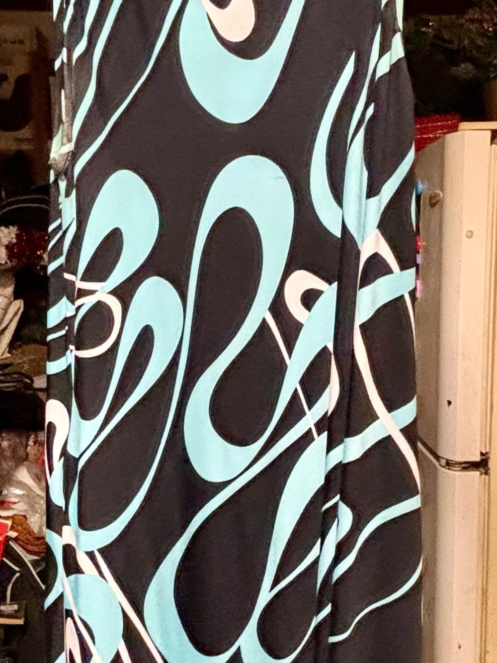 Lily Black Maxi Dress with Aqua and Cream Swirl Print